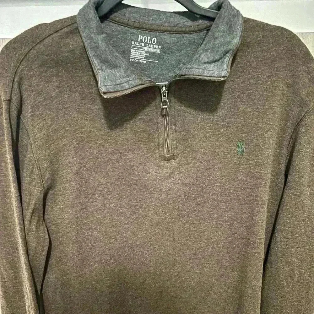 Polo Ralph Lauren Luxury Jersey Quarter Zip Pullover. Small. Brown/ Gray.